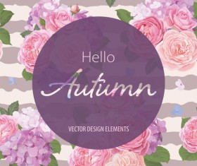 Pink rose with autumn card vector