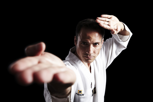 Practice karate man Stock Photo