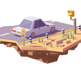 Radar speed camera on the road and car vector
