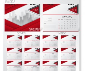Red 2018 desk calender cover with inside page vector