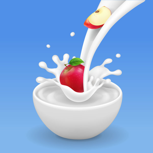Red apple with milk illustration vector