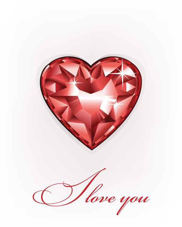 Red heart shape diamond vector illustration 01