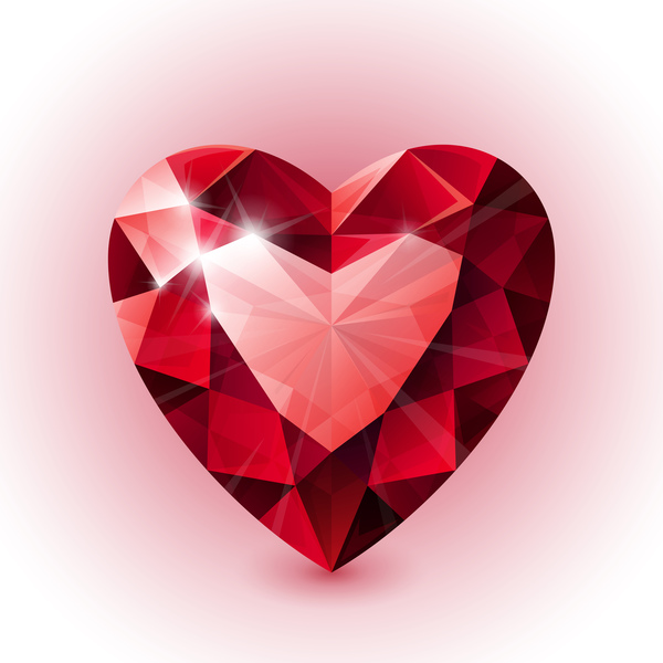 Red heart shape diamond vector illustration 06