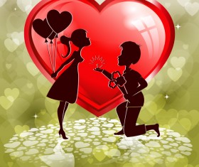 Red heart shape with lovers design vector 01