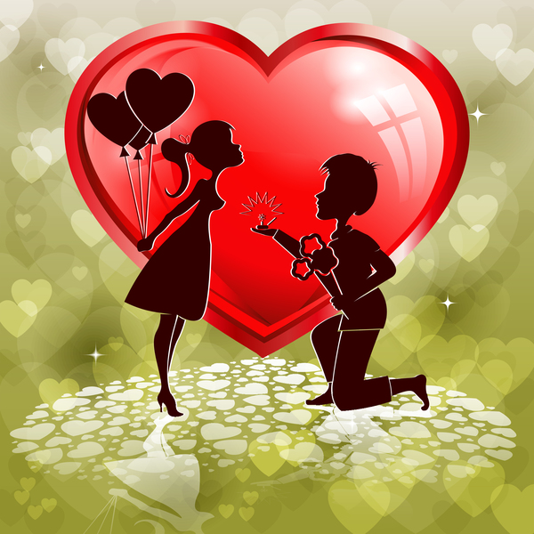 Red heart shape with lovers design vector 01