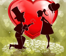 Red heart shape with lovers design vector 02