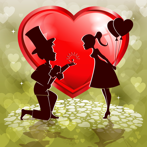 Red heart shape with lovers design vector 02