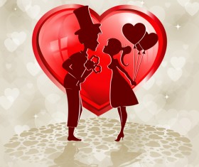 Red heart shape with lovers design vector 03