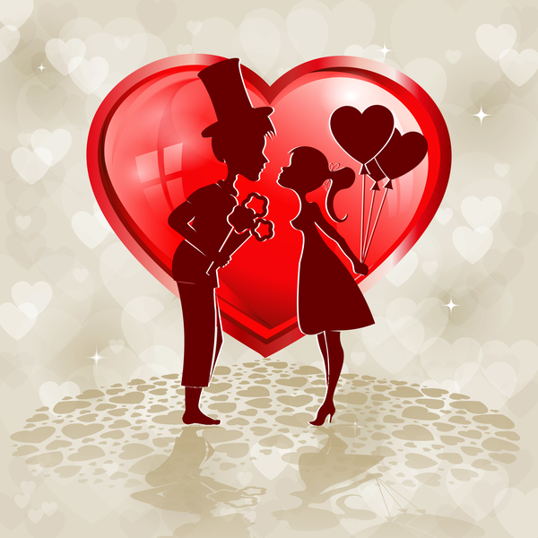 Red heart shape with lovers design vector 03