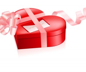 Red heart valentine gift box with pink ribbon vector