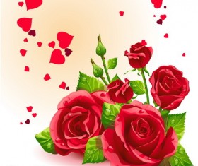 Red rose with green leaves vector