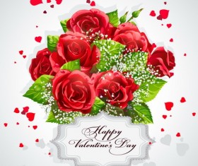 Red rose with valentine label vector design