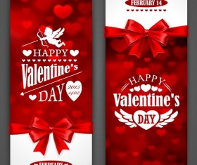 Red valentine card with bows vector
