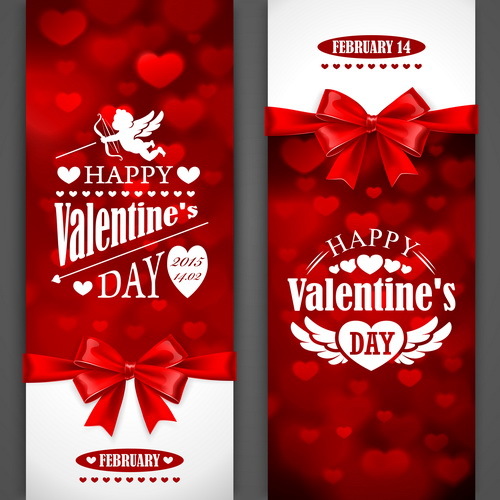 Red valentine card with bows vector