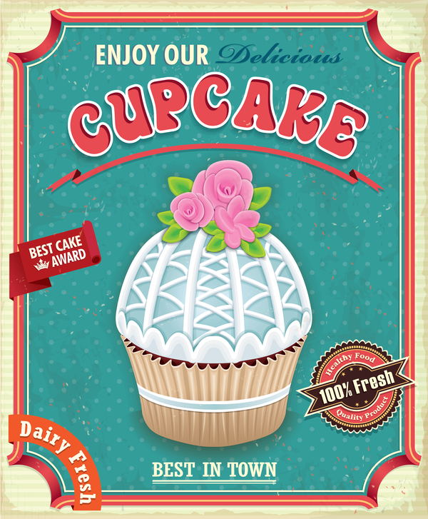 Retro cupcake poster template vector material