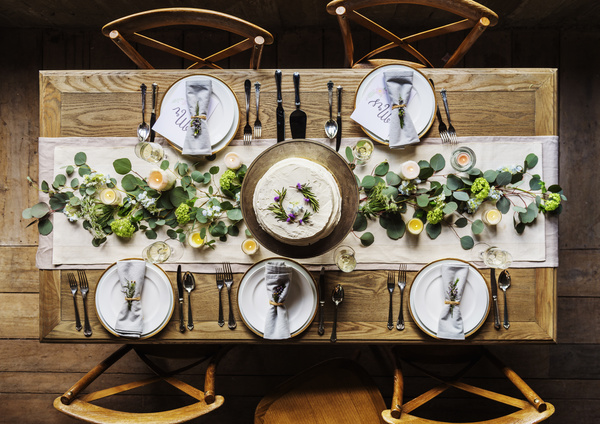Romantic dining table decoration Stock Photo