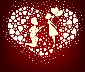 Romantic valentine day card with lovers vector material 02