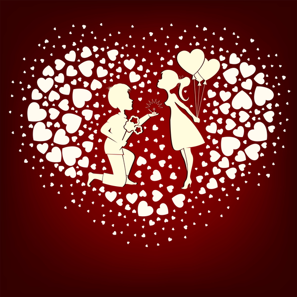 Romantic valentine day card with lovers vector material 02