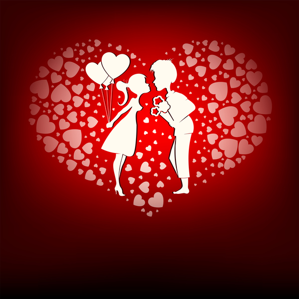 Romantic valentine day card with lovers vector material 03
