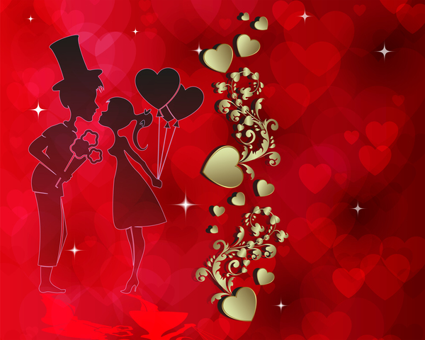 Romantic valentine day card with lovers vector material 04