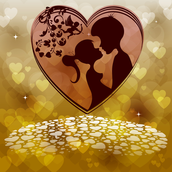 Romantic valentine day card with lovers vector material 05
