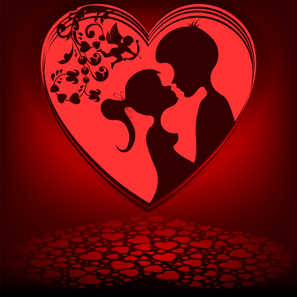 Romantic valentine day card with lovers vector material 06