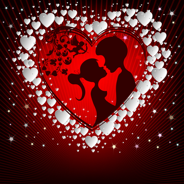 Romantic valentine day card with lovers vector material 07