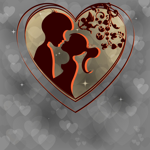 Romantic valentine day card with lovers vector material 09