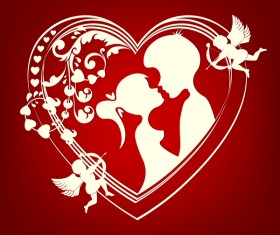Romantic valentine day card with lovers vector material 10