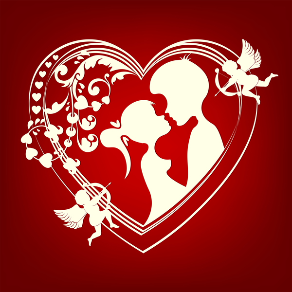 Romantic valentine day card with lovers vector material 10
