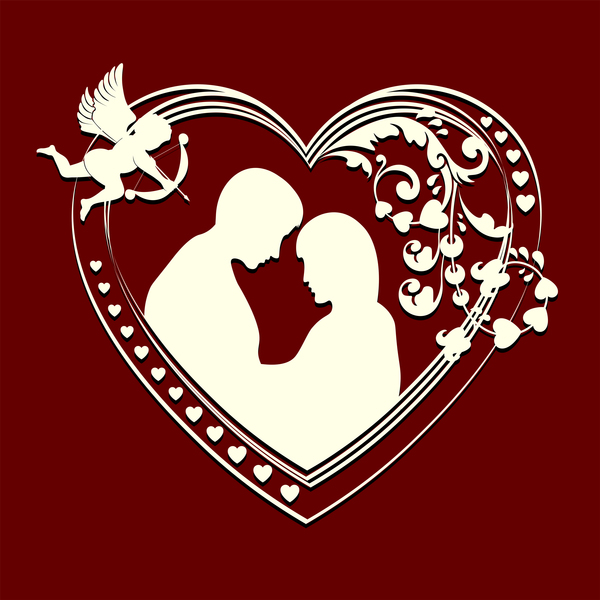 Romantic valentine day card with lovers vector material 11