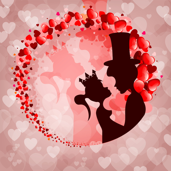 Romantic valentine day card with lovers vector material 15