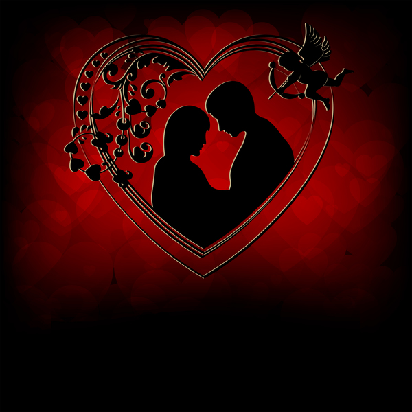 Romantic valentine day card with lovers vector material 17