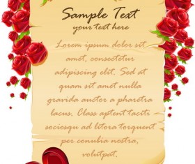 Rose and old paper with red heart vector