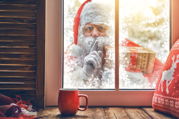 Santa Claus outside the window Stock Photo 01