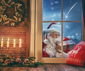 Santa Claus outside the window Stock Photo 02