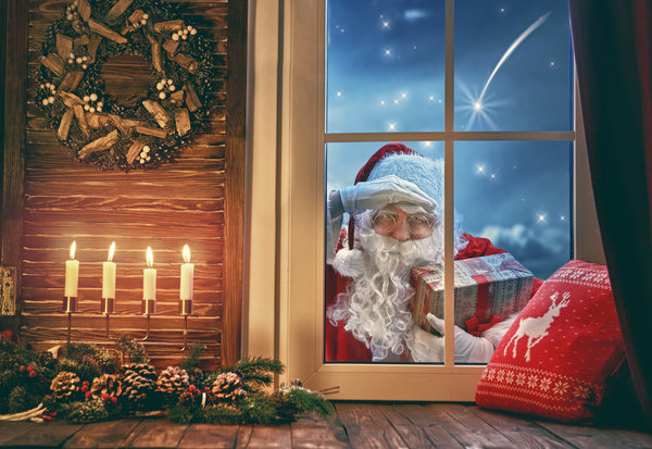 Santa Claus outside the window Stock Photo 02