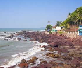 Seaside cottages and reefs Stock Photo