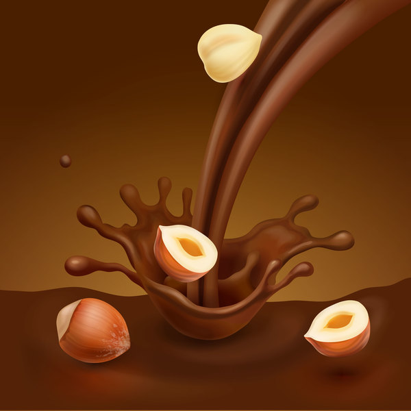 Splash chocolate with hazelnut vector