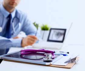 Stethoscope on the desktop Stock Photo