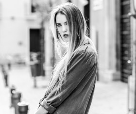 Street girl black and white photo Stock Photo