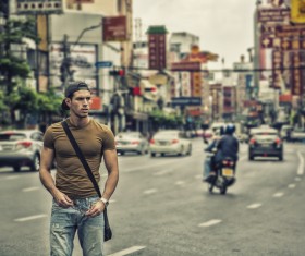 Strong man in the street Stock Photo