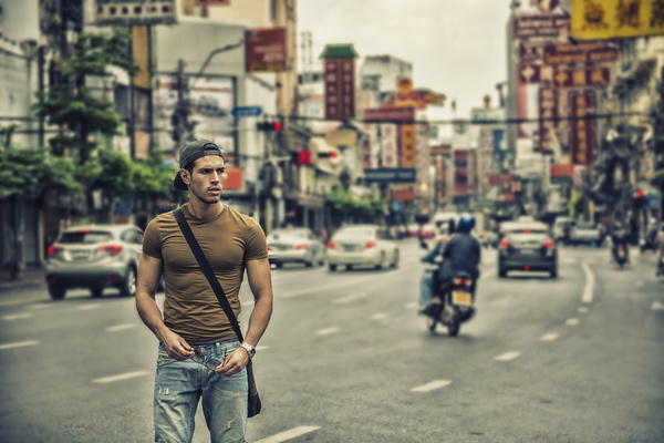 Strong man in the street Stock Photo