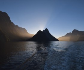 Sunrise light on island beach Stock Photo