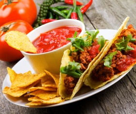 Tortilla chips and ketchup Stock Photo 01