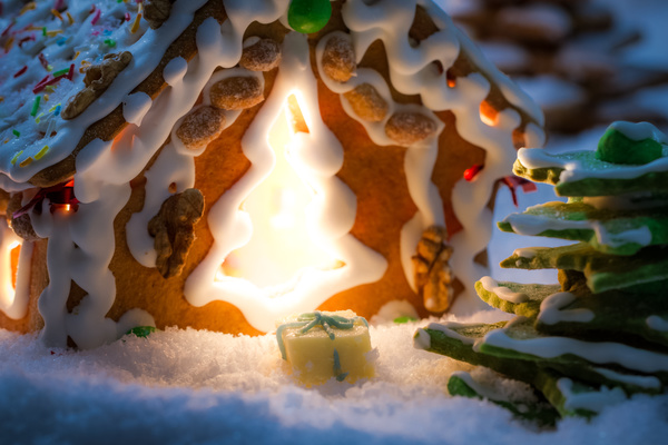 Translucent Christmas cookies house Stock Photo