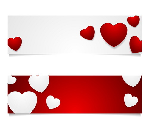 Valentine banners red with white vector