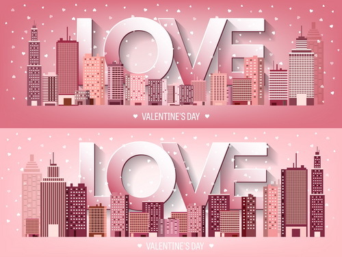 Valentine day with city vector material