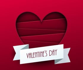 Valentine ribbon banner with red background vector