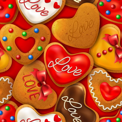 Valentine seamless pattern with cookies vector